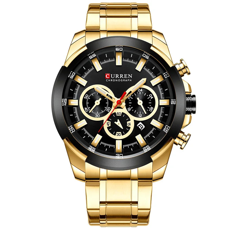 Relógio Masculino de Luxo Dourado em aço Inoxidável - Curren