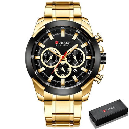Relógio Masculino de Luxo Dourado em aço Inoxidável - Curren