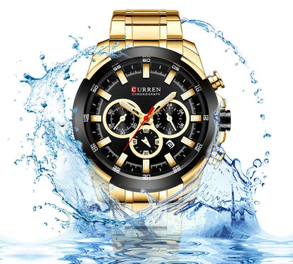 Relógio Masculino de Luxo Dourado em aço Inoxidável - Curren