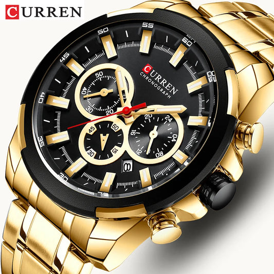 Relógio Masculino de Luxo Dourado em aço Inoxidável - Curren