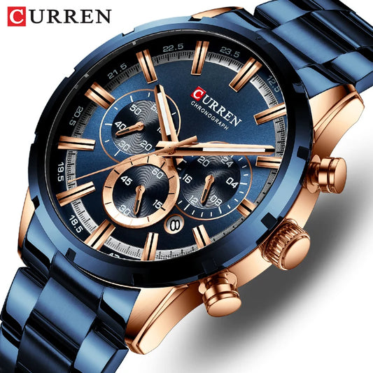 Relógio Masculino CURREN de Luxo em Aço Inoxidável